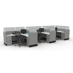 Systems In Stock Three 6' x 6" L-Shape Workstations with Glass Panels, 39" H