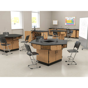 Hexagon 6-Person Science Workstation, Phenolic Top, Book Boxes