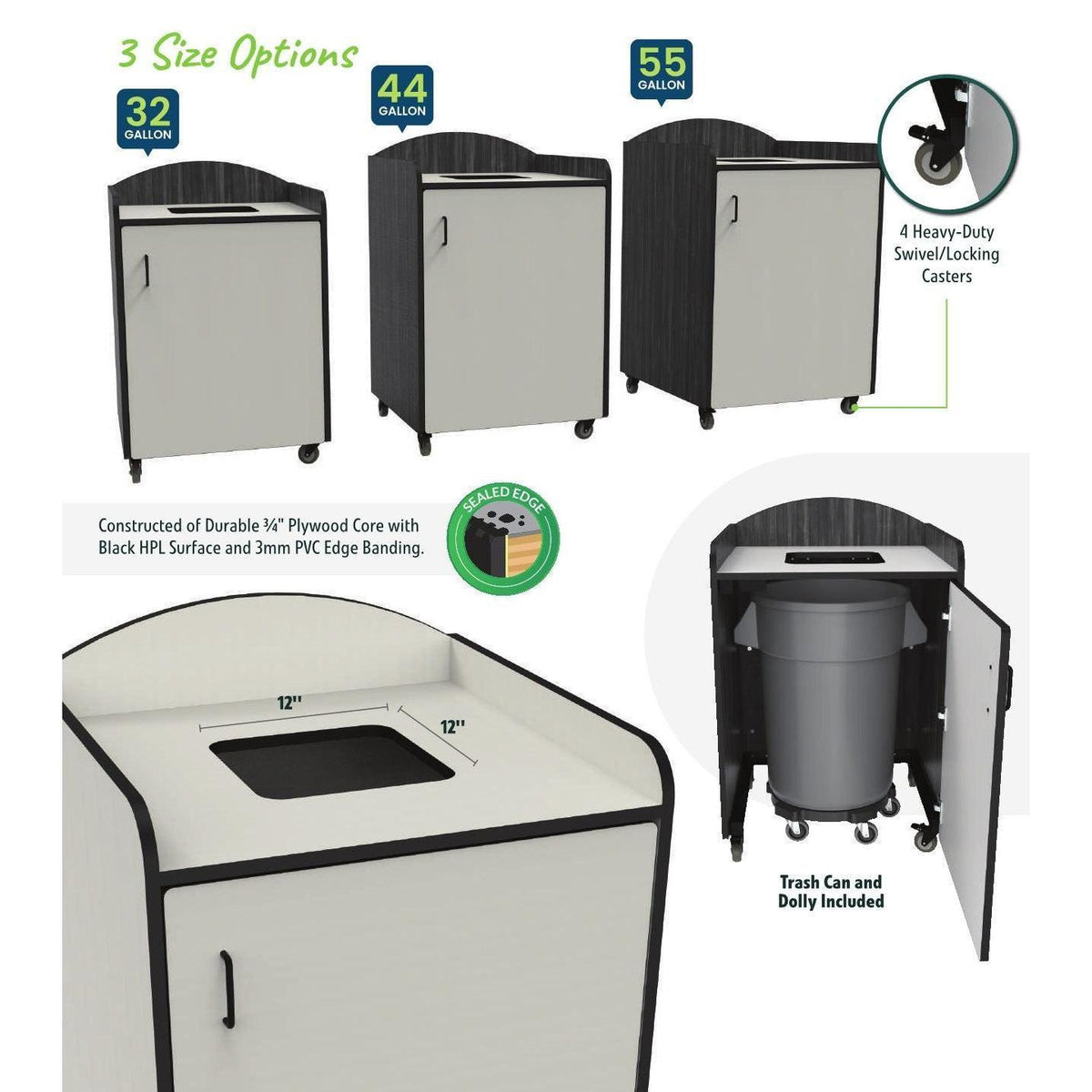Trash Bin Receptacle, 55 Gallon