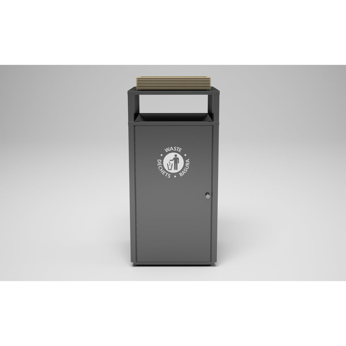 Storlek Indoor Painted Steel Waste Receptacle with Tray Top, Waste Top Opening