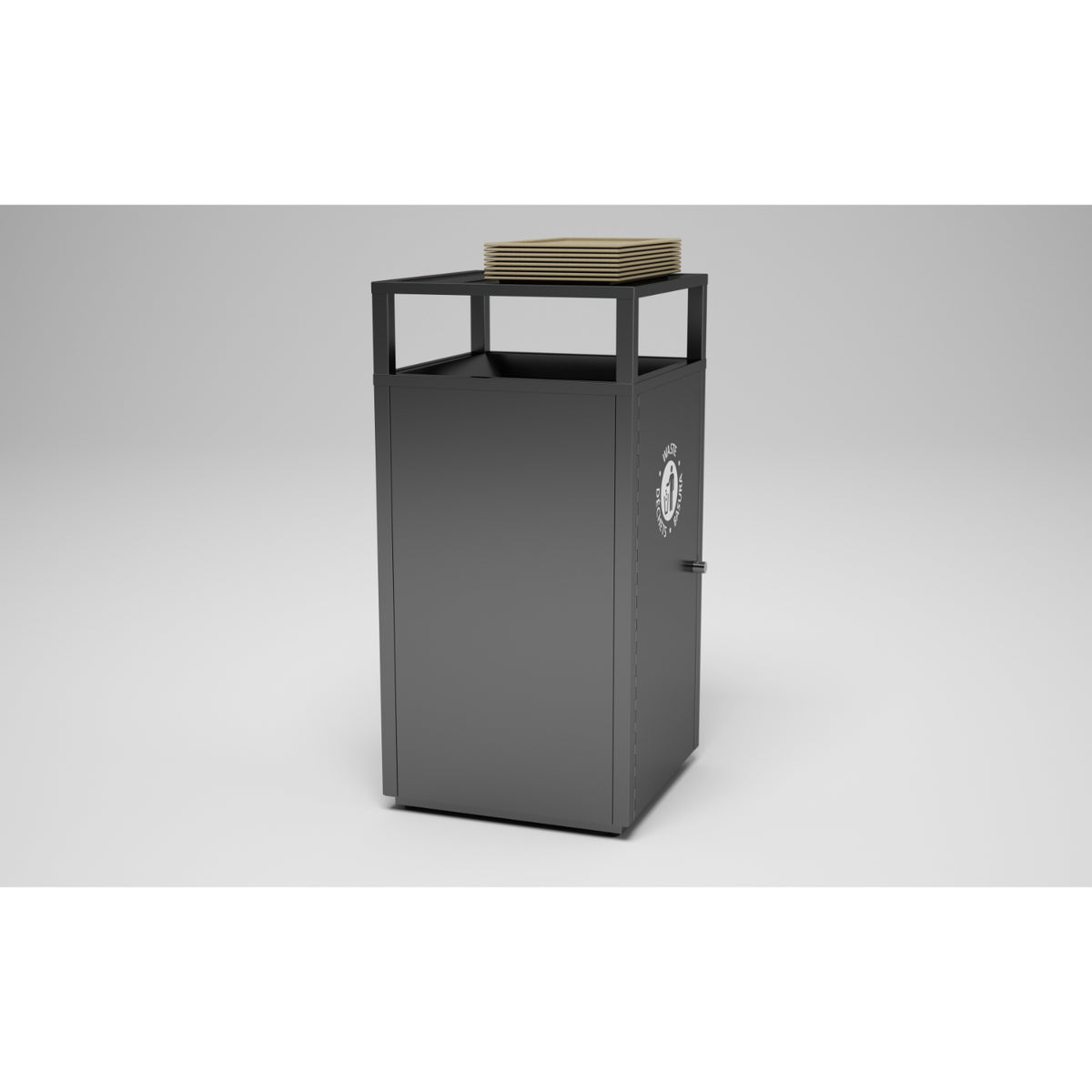 Storlek Indoor Painted Steel Waste Receptacle with Tray Top, Waste Top Opening