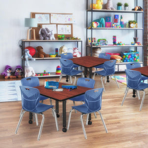 Kee Classroom Table and Chair Package, Kee 36" Square Mobile Adjustable Height Table with 4 Andy 12" Stack Chairs
