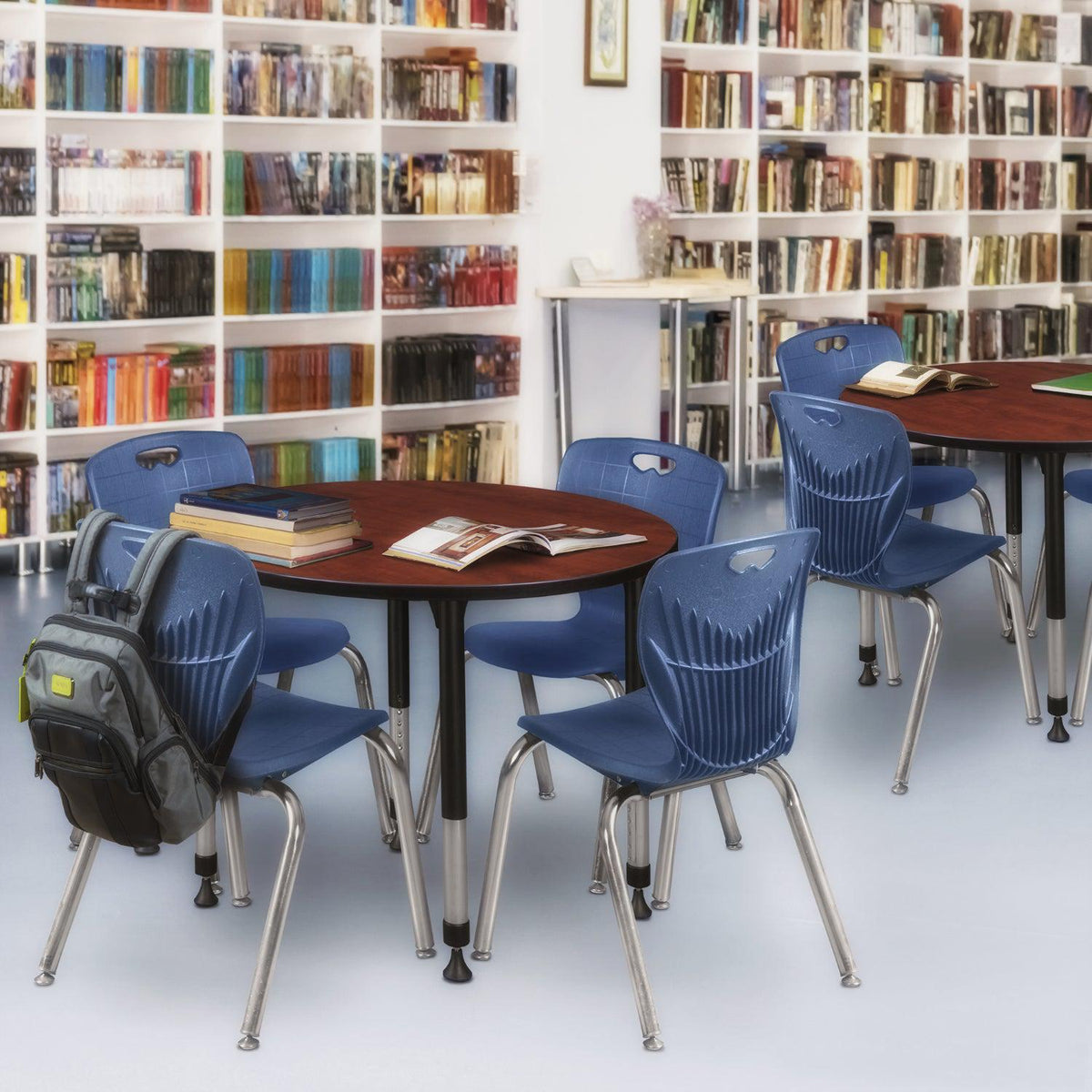 Kee Classroom Table and Chair Package, Kee 36" Round Mobile Adjustable Height Table with 4 Andy 18" Stack Chairs