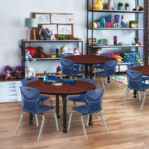 Kee Classroom Table and Chair Package, Kee 36" Round Mobile Adjustable Height Table with 4 Andy 12" Stack Chairs