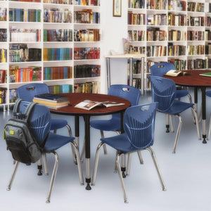 Kee Classroom Table and Chair Package, Kee 42" Round Mobile Adjustable Height Table with 4 Andy 18" Stack Chairs