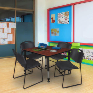 Kee Classroom Table and Chair Package, Kee 48" Square Adjustable Height Table with 4 Black Zeng Stack Chairs