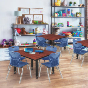 Kee Classroom Table and Chair Package, Kee 48" Square Adjustable Height Table with 4 Andy 12" Stack Chairs