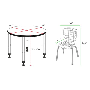 Kee Classroom Table and Chair Package, Kee 48" Round Adjustable Height Table with 4 Andy 18" Stack Chairs