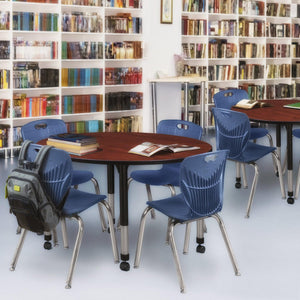 Kee Classroom Table and Chair Package, Kee 48" Round Mobile Adjustable Height Table with 4 Andy 18" Stack Chairs