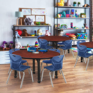 Kee Classroom Table and Chair Package, Kee 48" Round Mobile Adjustable Height Table with 4 Andy 12" Stack Chairs
