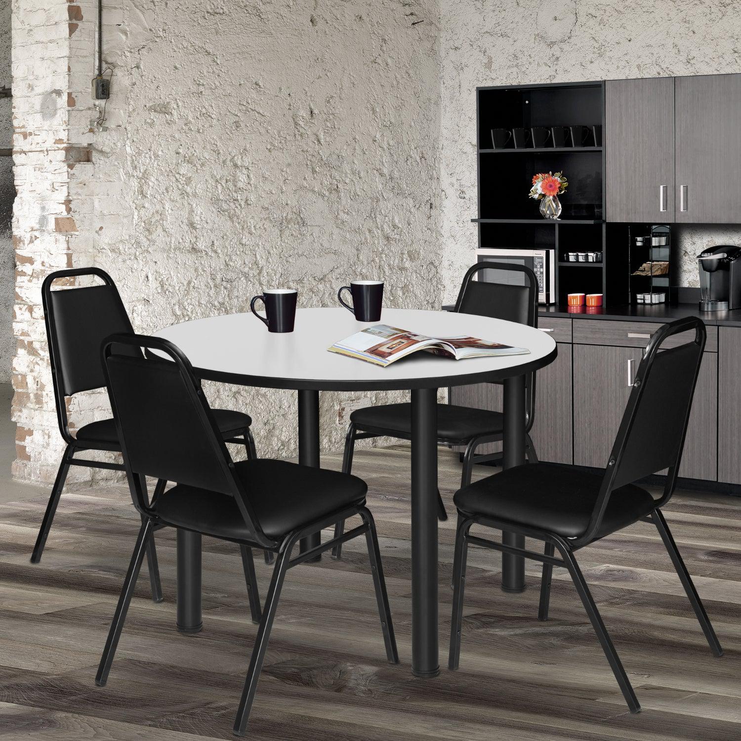 Kee Round Breakroom Table and Chair Package, Kee 48" Round Post-Leg Breakroom Table with 4 Restaurant Stack Chairs