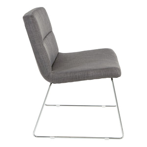 Lounge Chair with Padded Charcoal Fabric Seat and Back, Sled Style Chrome Finish Base