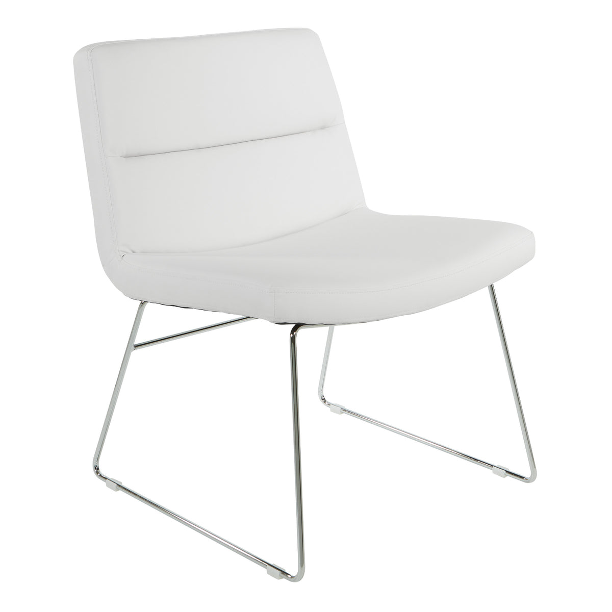 Faux Leather Lounge Chair with Padded Seat and Back, Sled Style Chrome Finish Base