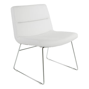 Faux Leather Lounge Chair with Padded Seat and Back, Sled Style Chrome Finish Base