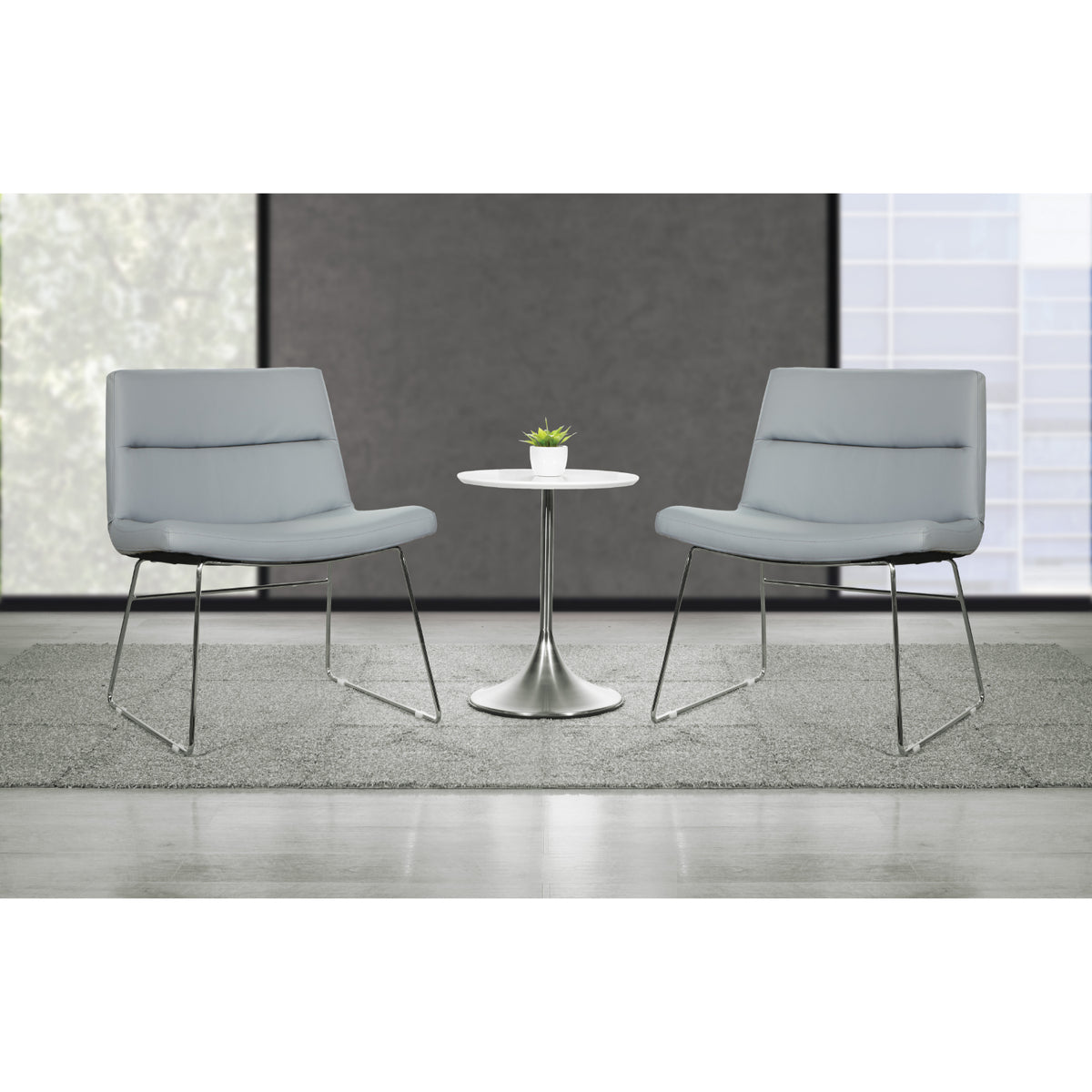 Faux Leather Lounge Chair with Padded Seat and Back, Sled Style Chrome Finish Base
