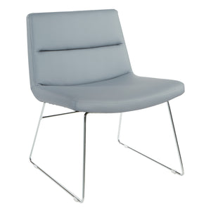 Faux Leather Lounge Chair with Padded Seat and Back, Sled Style Chrome Finish Base