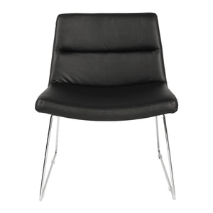 Faux Leather Lounge Chair with Padded Seat and Back, Sled Style Chrome Finish Base