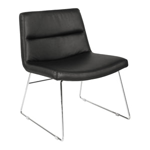 Faux Leather Lounge Chair with Padded Seat and Back, Sled Style Chrome Finish Base