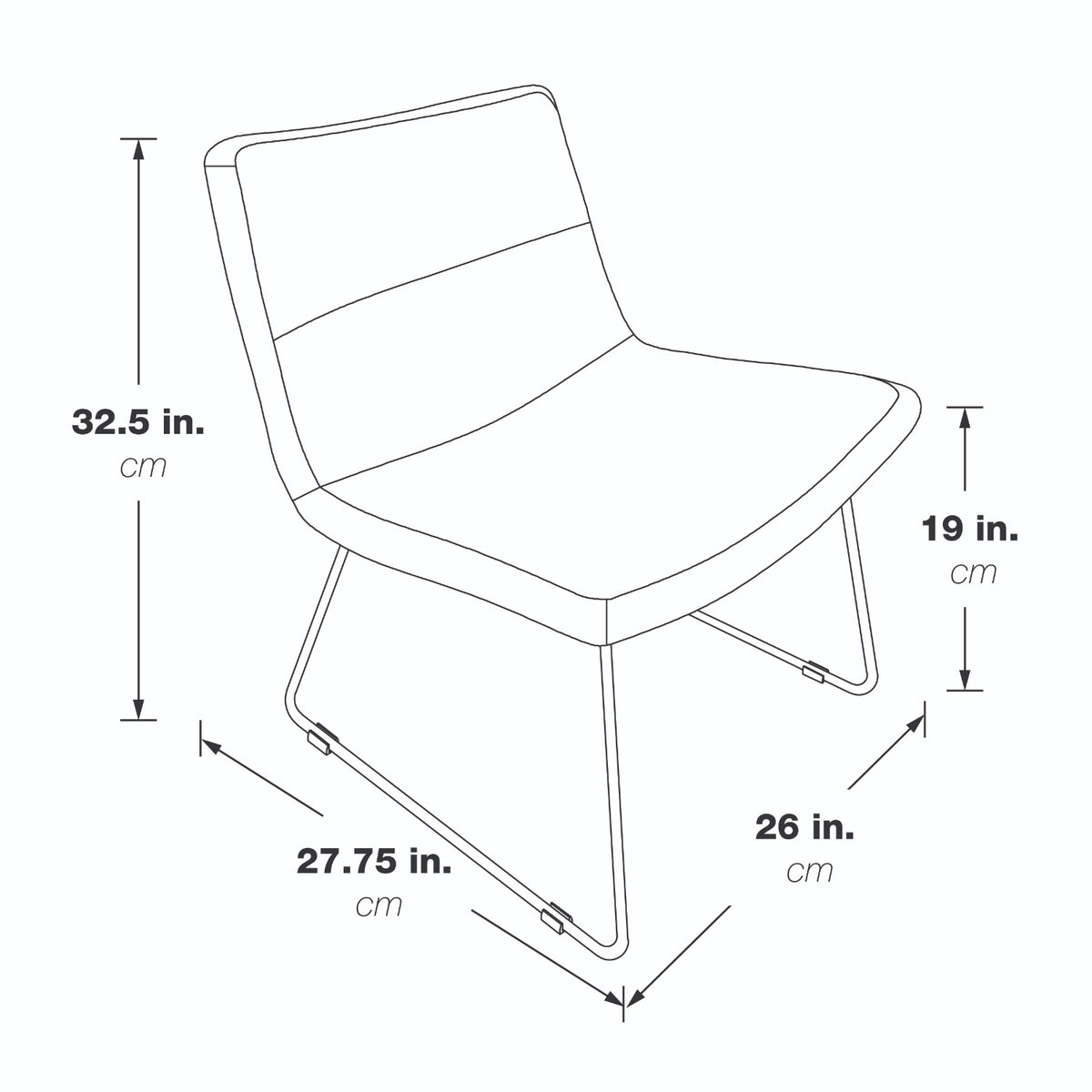 Lounge Chair with Padded Charcoal Fabric Seat and Back, Sled Style Chrome Finish Base