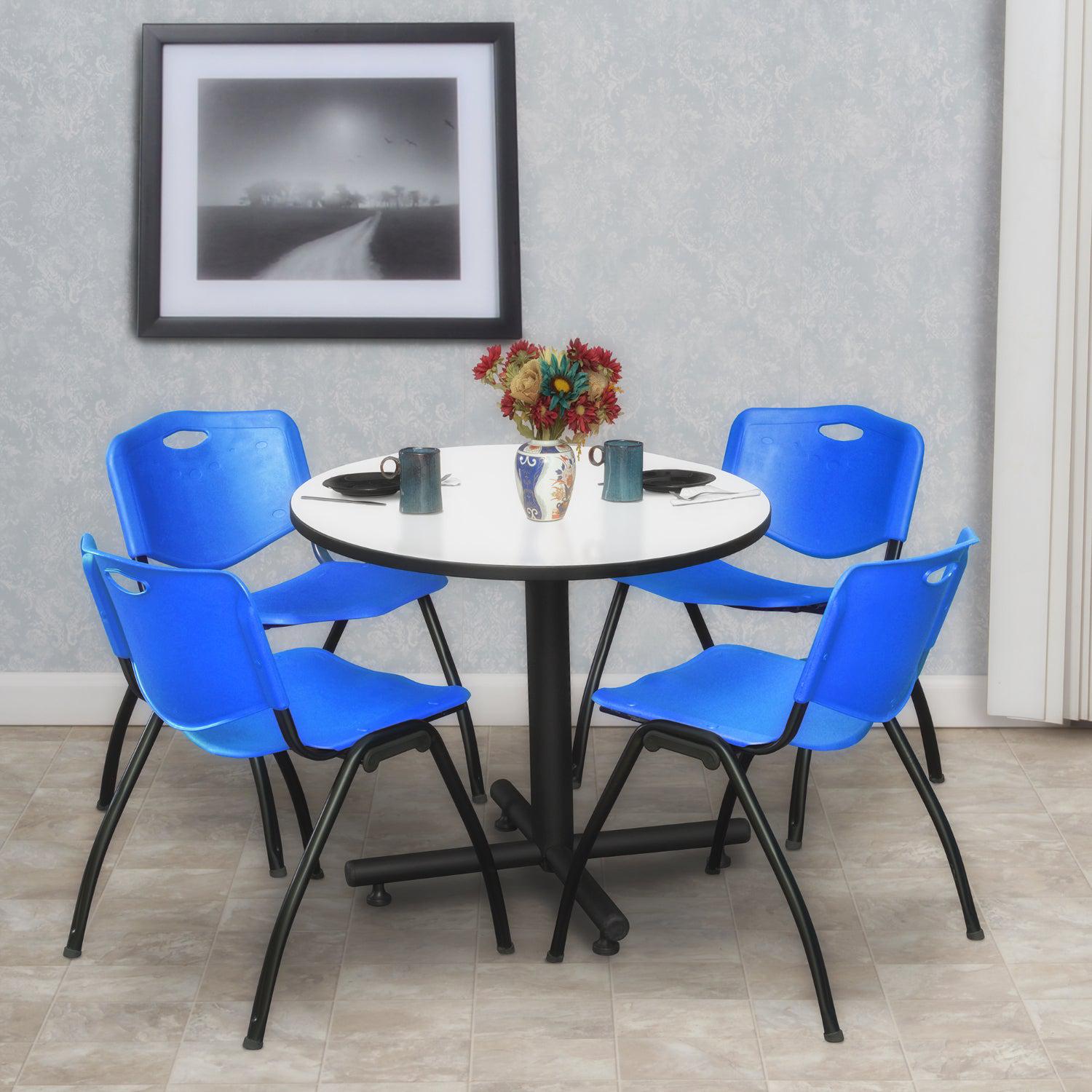 Kobe Round Breakroom Table and Chair Package, Kobe 30" Round X-Base Breakroom Table with 4 "M" Stack Chairs
