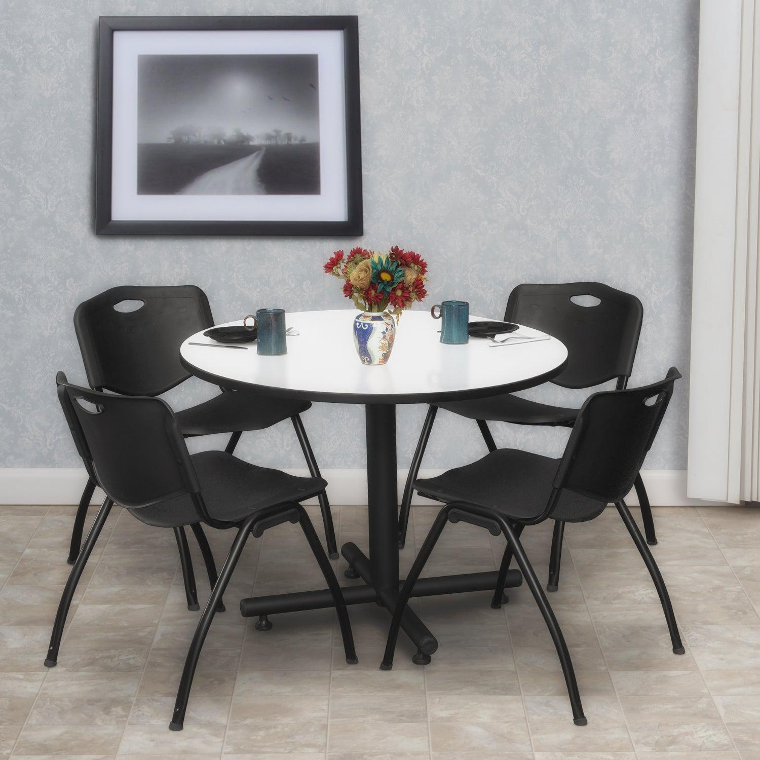 Kobe Round Breakroom Table and Chair Package, Kobe 36" Round X-Base Breakroom Table with 4 "M" Stack Chairs