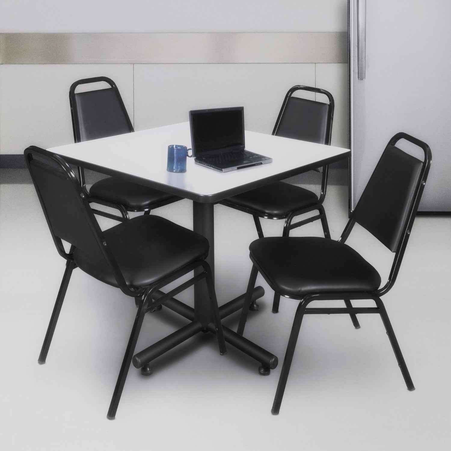 Kobe Square Breakroom Table and Chair Package, Kobe 42" Square X-Base Breakroom Table with 4 Restaurant Stack Chairs