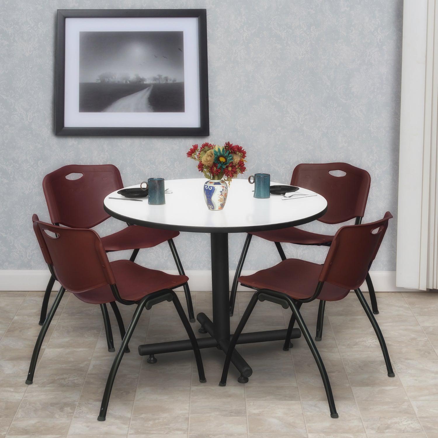 Kobe Round Breakroom Table and Chair Package, Kobe 42" Round X-Base Breakroom Table with 4 "M" Stack Chairs