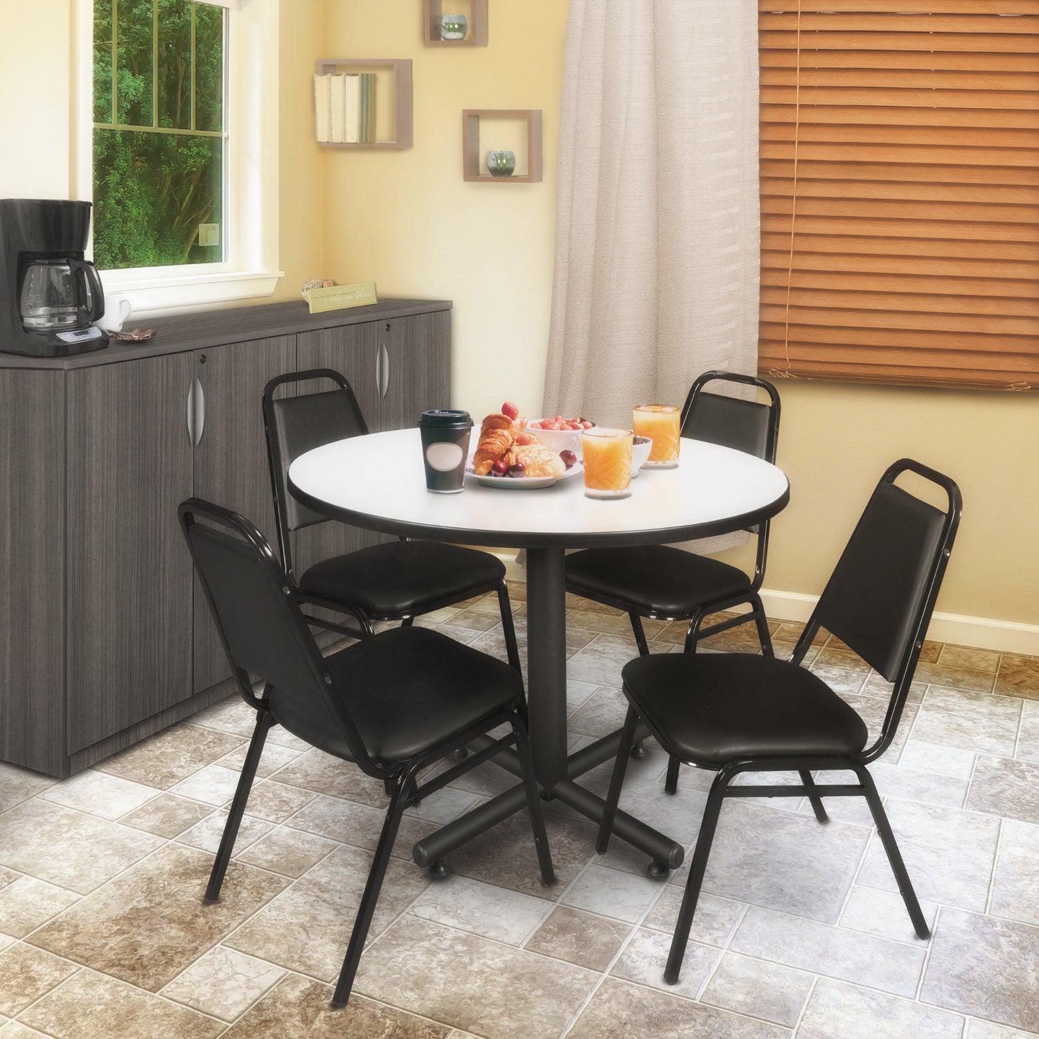 Kobe Round Breakroom Table and Chair Package, Kobe 48" Round X-Base Breakroom Table with 4 Restaurant Stack Chairs