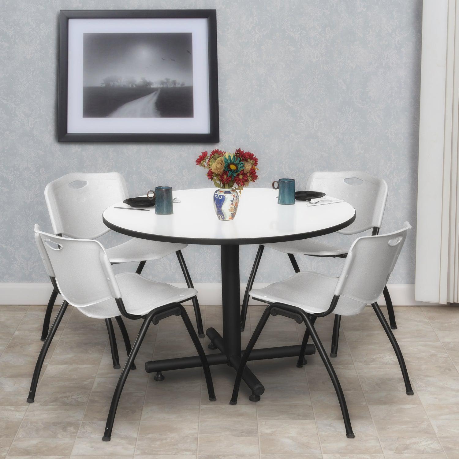 Kobe Round Breakroom Table and Chair Package, Kobe 48" Round X-Base Breakroom Table with 4 "M" Stack Chairs