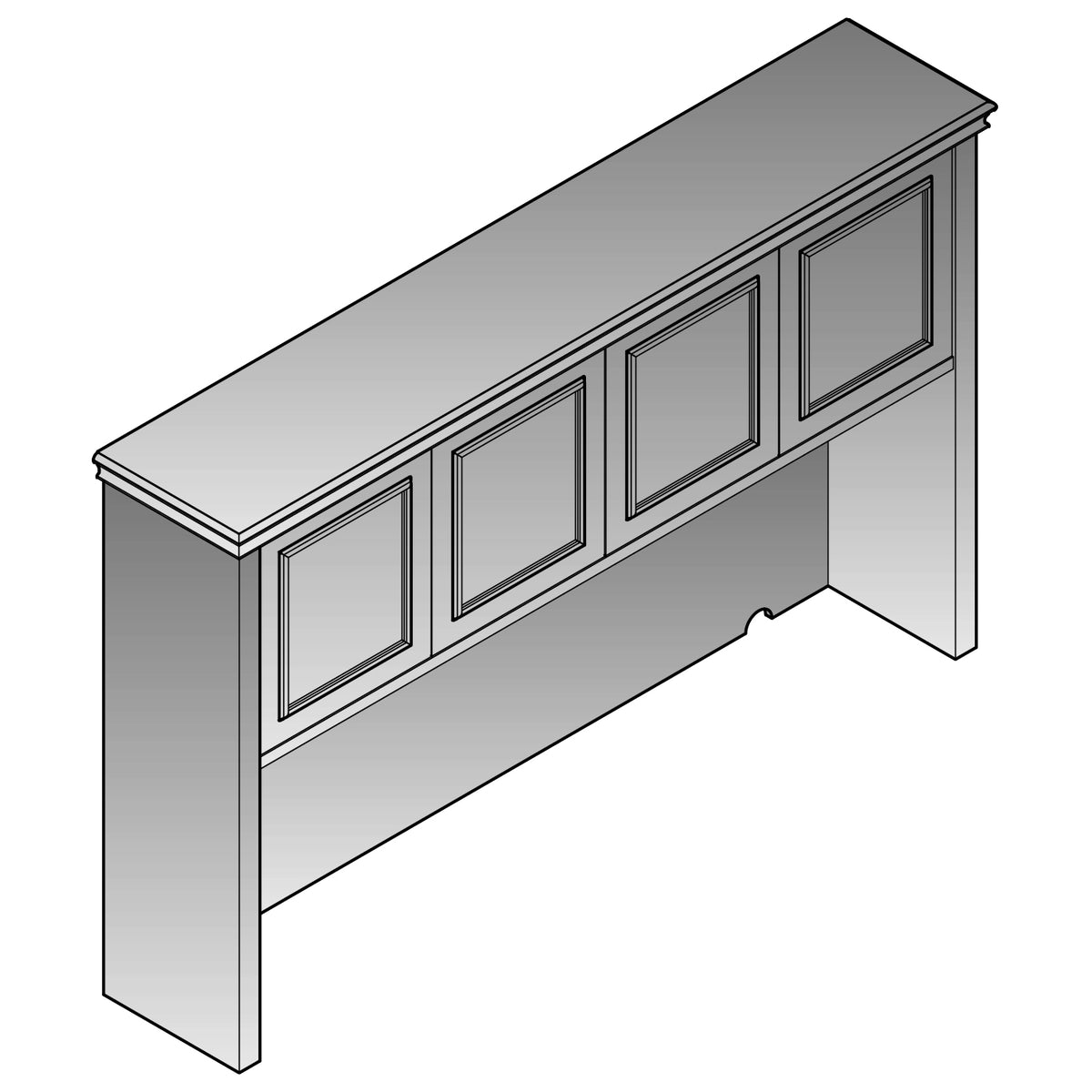 Townsend Traditional 4-Door Hutch, 72" x 14" x 45" H