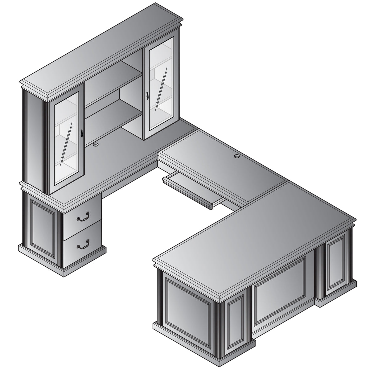 Townsend Traditonal U-Shape Desk with Left Bridge and Hutch, 72" x 108"
