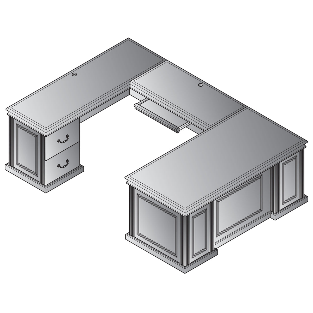 Townsend Traditional U-Shape Desk with Left Bridge, 72" x 108" x 30" H
