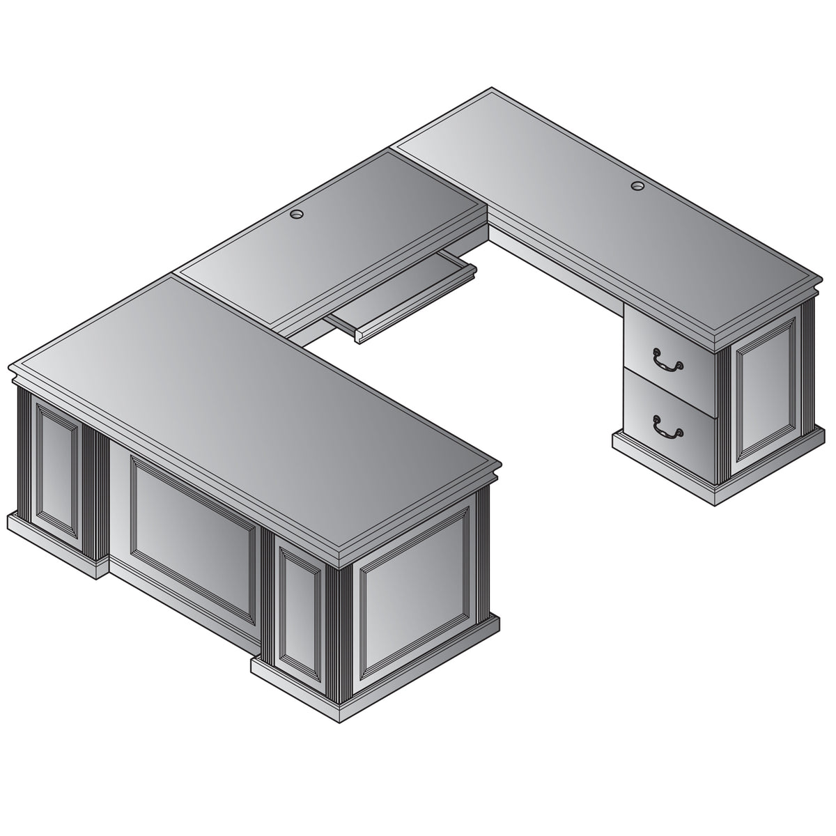 Townsend Traditional U-Shape Desk with Right Bridge, 72" x 108" x 30" H