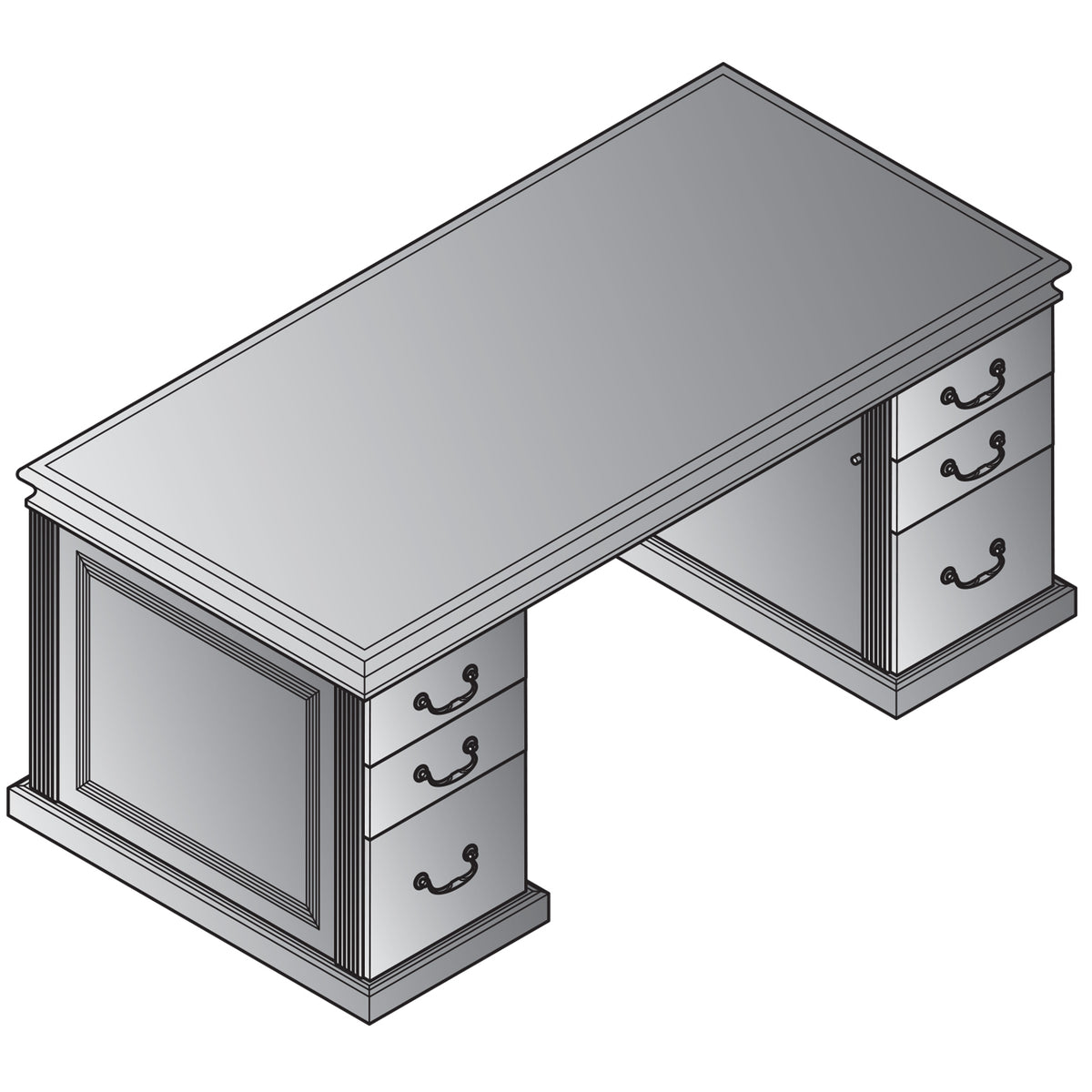 Townsend Traditional Double Pedestal Desk, 72" x 36" x 30" H