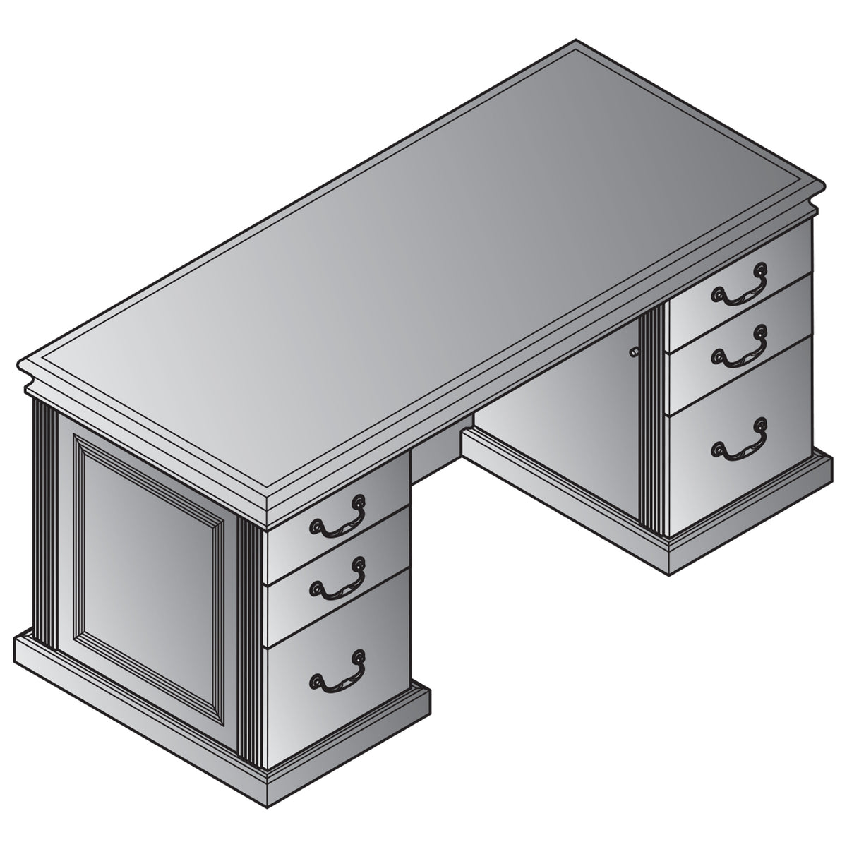 Townsend Traditional Double Pedestal Desk, 66" x 30" x 30" H