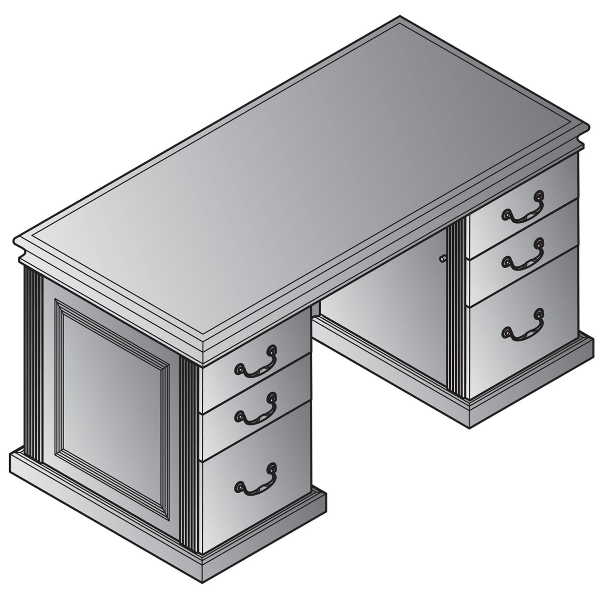 Townsend Traditional Double Pedestal Desk, 60" x 30" x 30" H