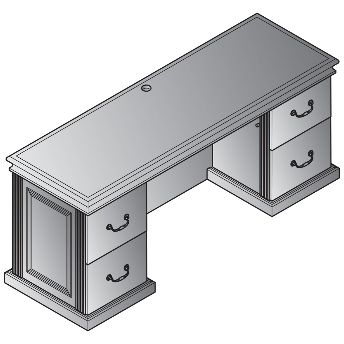 Townsend Traditional Double Pedestal Credenza, 72" x 24" x 30" H