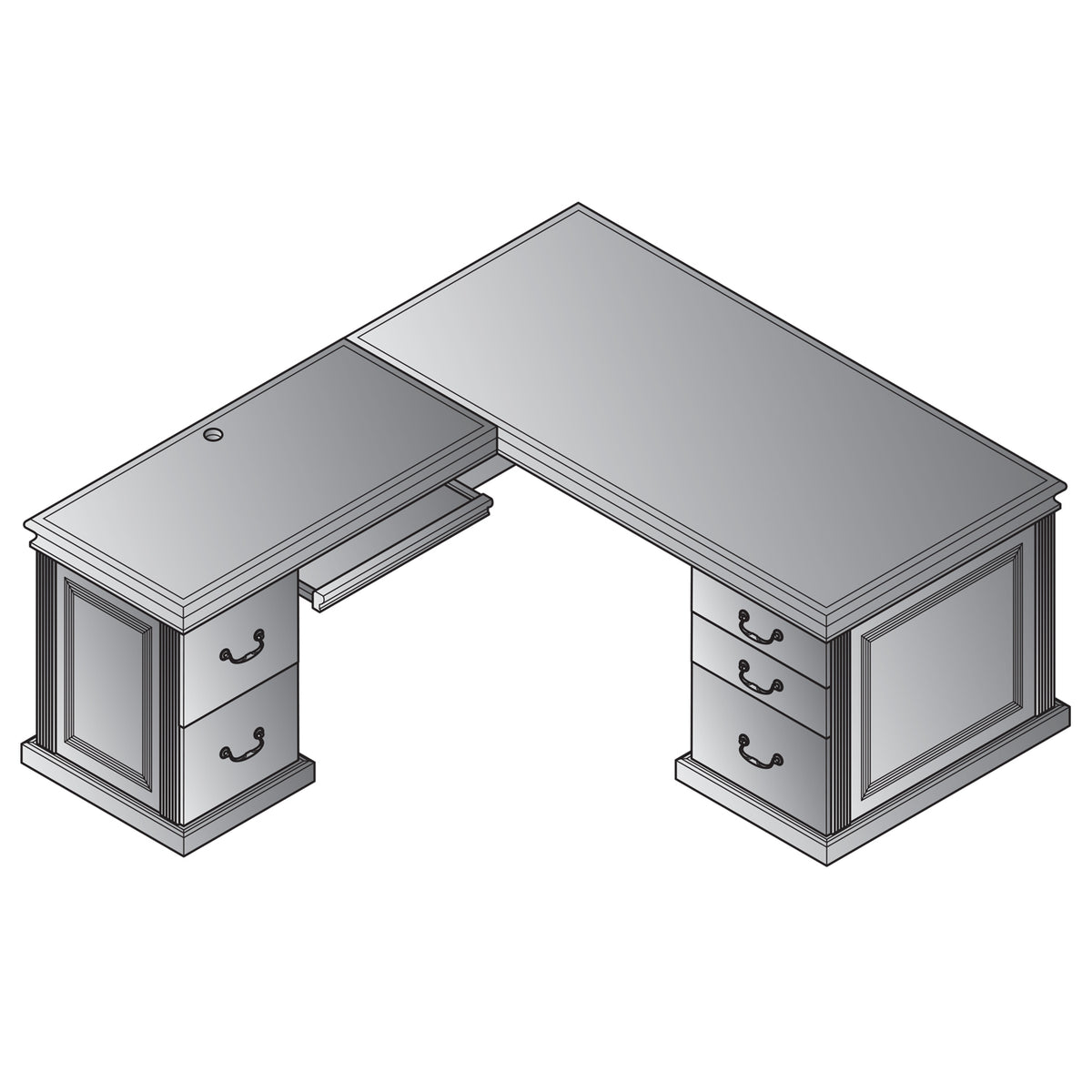 Townsend Traditional L-Shape Desk with Left  Return, 72" x 84" x 30" H
