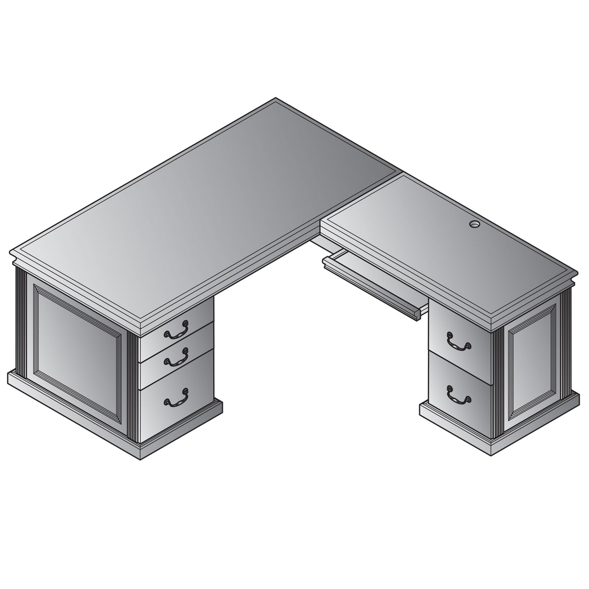 Townsend Traditional L-Shape Desk with Right Return, 72" x 84" x 30" H