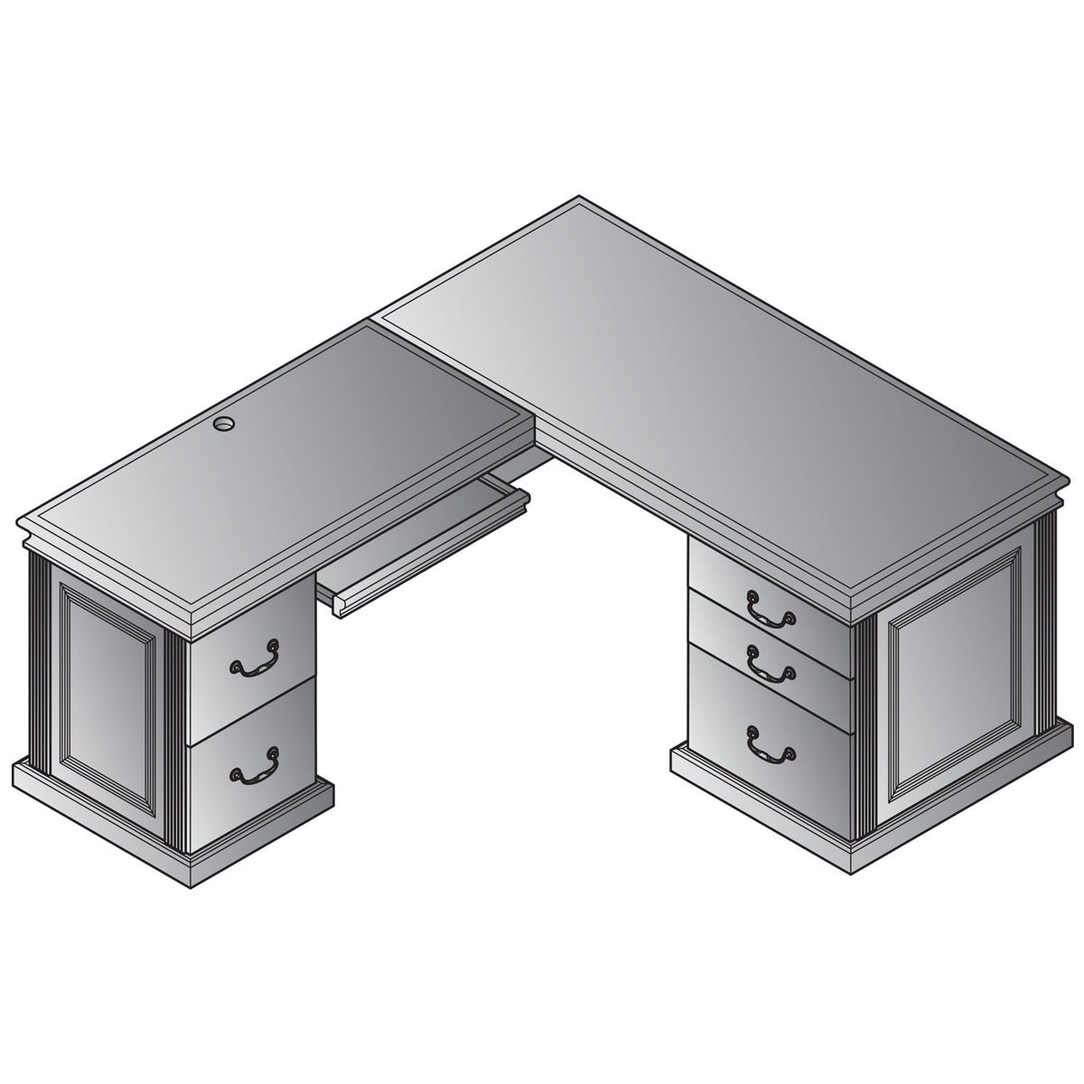 Townsend Traditional L-Shape Desk with Left  Return, 66" x 79" x 30" H