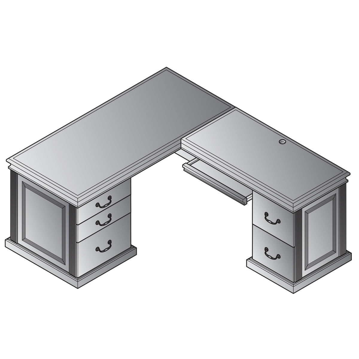 Townsend Traditional L-Shape Desk with Right Return, 66" x 78" x 30" H