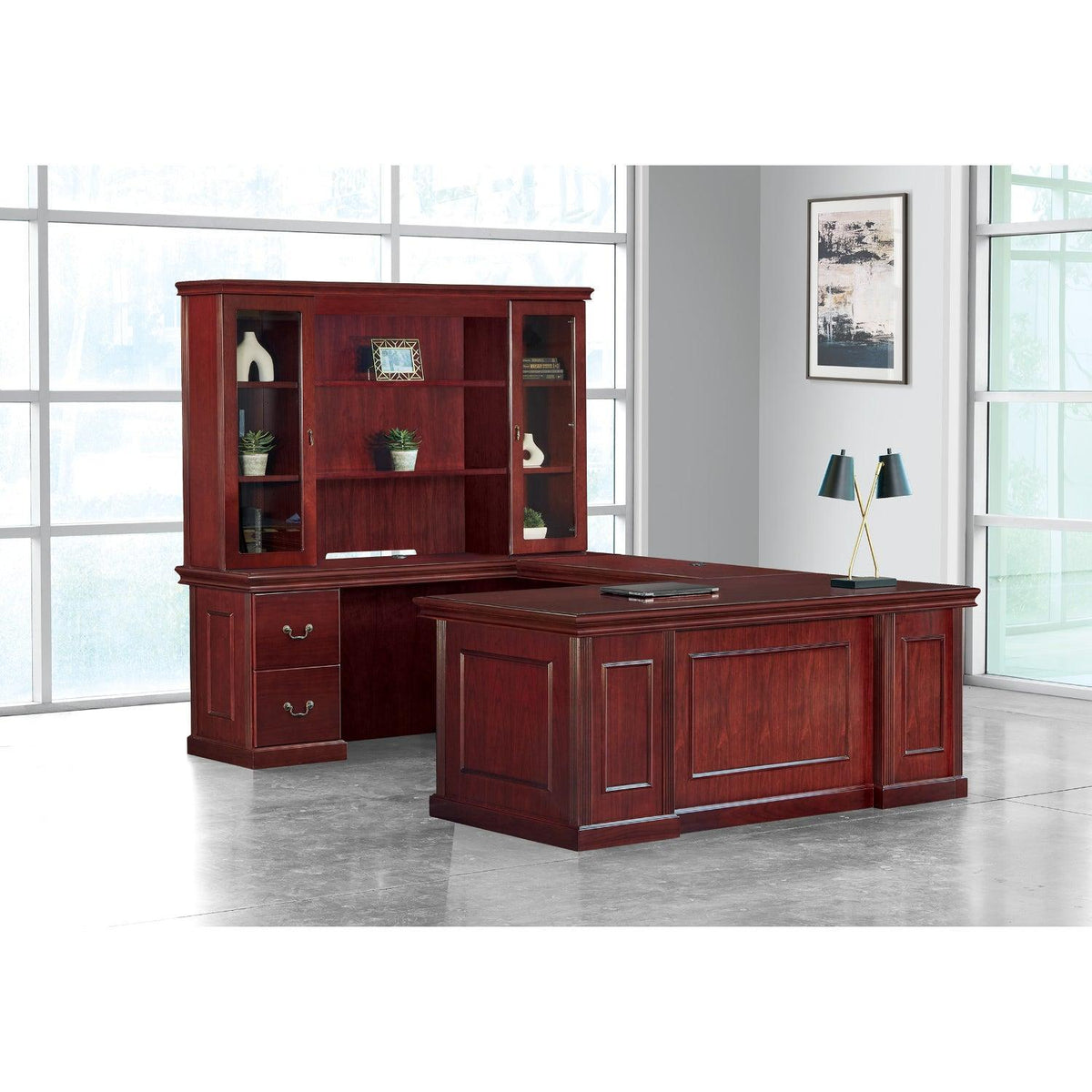 Townsend Traditonal U-Shape Desk with Left Bridge and Hutch, 72" x 108"