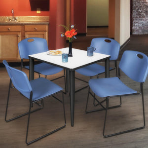 Kahlo Square Breakroom Table and Chair Package, 30" Square Kahlo Tapered Leg Breakroom Table with 4 Zeng Stack Chairs