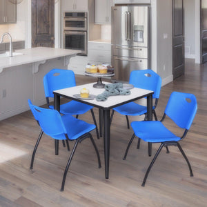 Kahlo Square Breakroom Table and Chair Package, 30" Square Kahlo Tapered Leg Breakroom Table with 4 "M" Stack Chairs