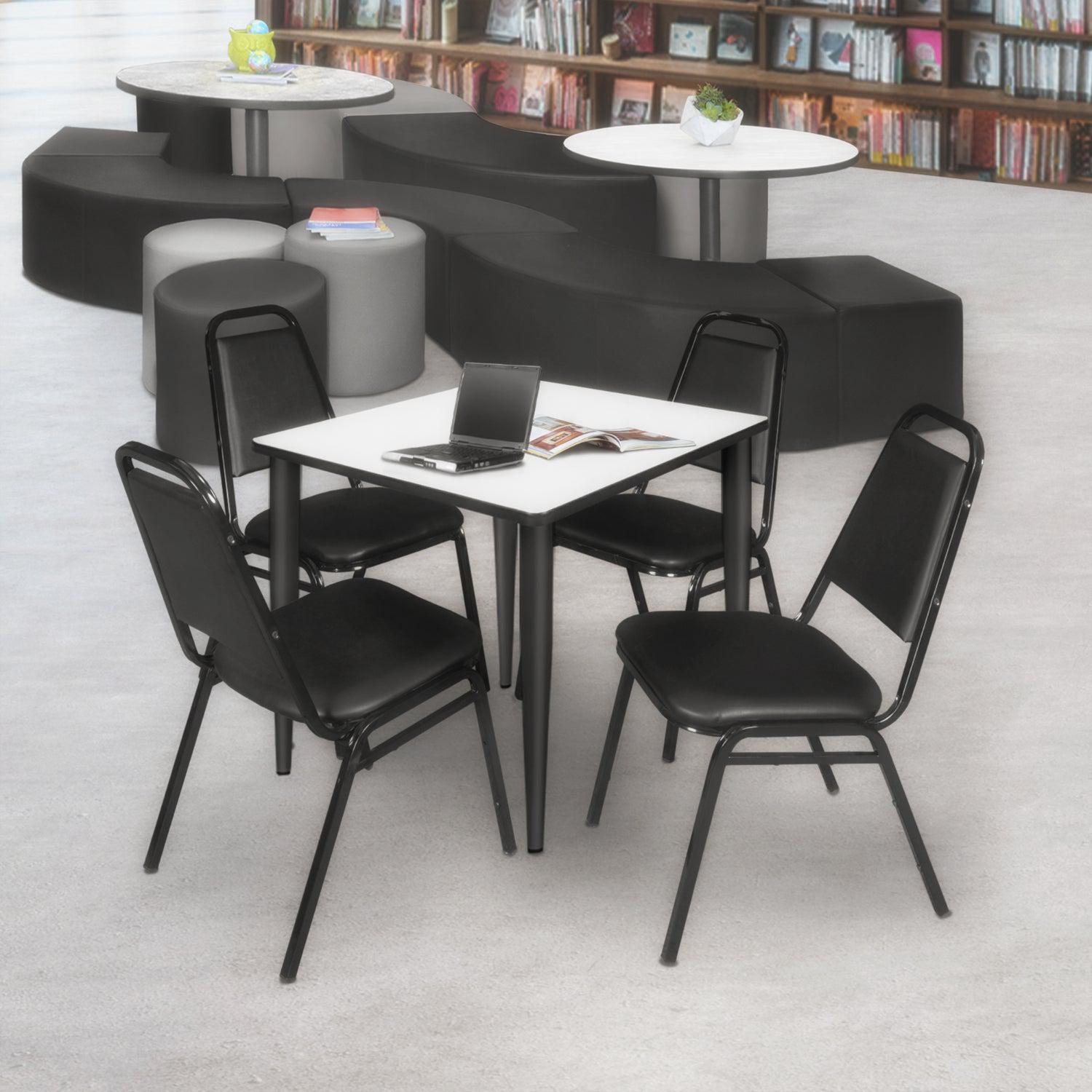 Kahlo Square Breakroom Table and Chair Package, 36" Square Kahlo Tapered Leg Breakroom Table with 4 Restaurant Stack Chairs