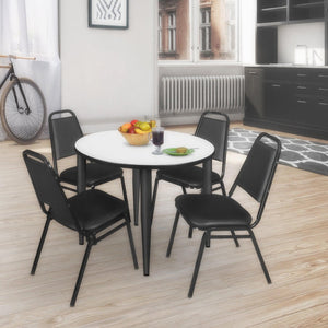 Kahlo Round Breakroom Table and Chair Package, 36" Round Kahlo Tapered Leg Breakroom Table with 4 Restaurant Stack Chairs