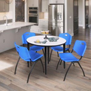 Kahlo Round Breakroom Table and Chair Package, 36" Round Kahlo Tapered Leg Breakroom Table with 4 "M" Stack Chairs