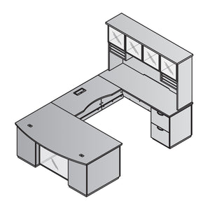 Tuxedo U-Shape with Bridge on Right and Glass Door Hutch, 72" x 114"