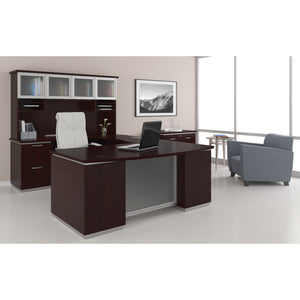 Tuxedo U-Shape with Bridge on Left and Glass Door Hutch, 72" x 114"