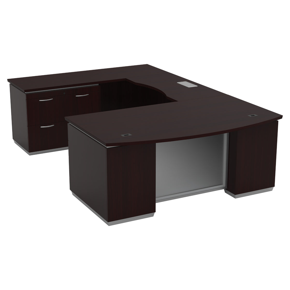 Tuxedo U-Shape with Left Bridge and Lateral File Credenza Pedestal, 72" x 114"